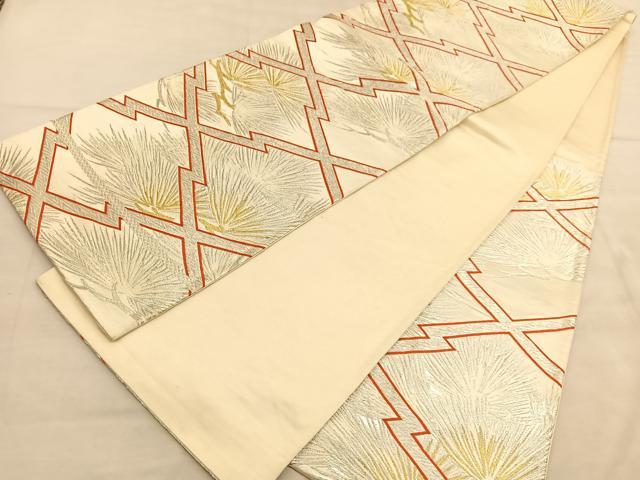平和屋着物◎六通柄袋帯 松皮菱松文 金銀糸 正絹 逸品 BAAV1639hv