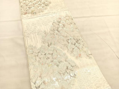 平和屋着物◎六通柄袋帯　古京錦　樹林文　二重引箔　銀糸　正絹　逸品　BAAV1645hv