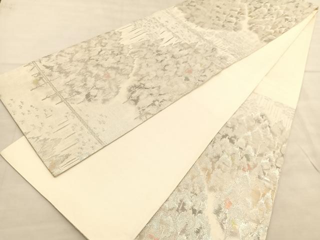 平和屋着物◎六通柄袋帯　古京錦　樹林文　二重引箔　銀糸　正絹　逸品　BAAV1645hv