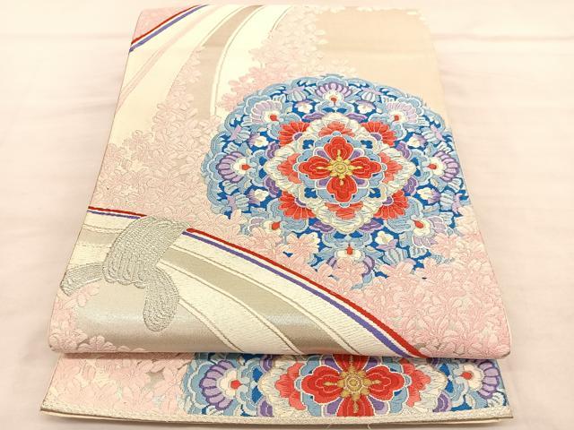 平和屋着物◎六通柄袋帯 唐織 宝相華 銀糸 正絹 逸品 BAAV1660hv
