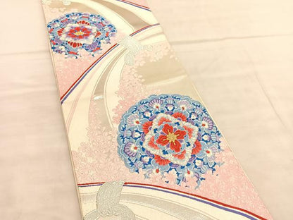 平和屋着物◎六通柄袋帯 唐織 宝相華 銀糸 正絹 逸品 BAAV1660hv
