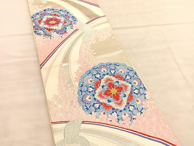 平和屋着物◎六通柄袋帯 唐織 宝相華 銀糸 正絹 逸品 BAAV1660hv