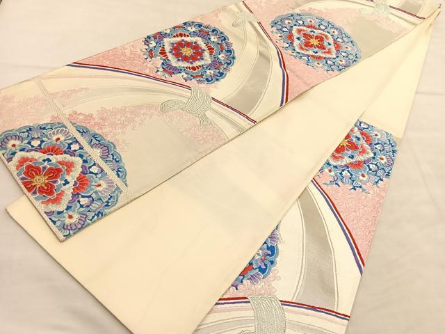 平和屋着物◎六通柄袋帯 唐織 宝相華 銀糸 正絹 逸品 BAAV1660hv