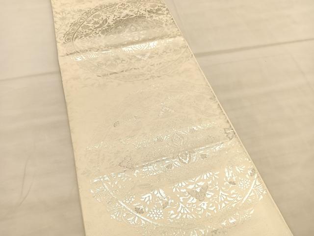 平和屋着物◎西陣　六通柄　本袋帯　飾花文　手織錦　純銀箔　証紙付き　正絹　逸品　BAAV1671hv