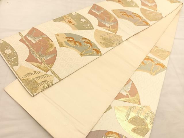 平和屋着物◎六通柄袋帯 地紙飛鶴浜松文 金銀糸 正絹 逸品 BAAV1673hv