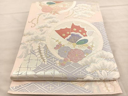 平和屋着物◎六通柄袋帯 唐織 花蝶丸文 金銀糸 正絹 逸品 BAAV1675hv