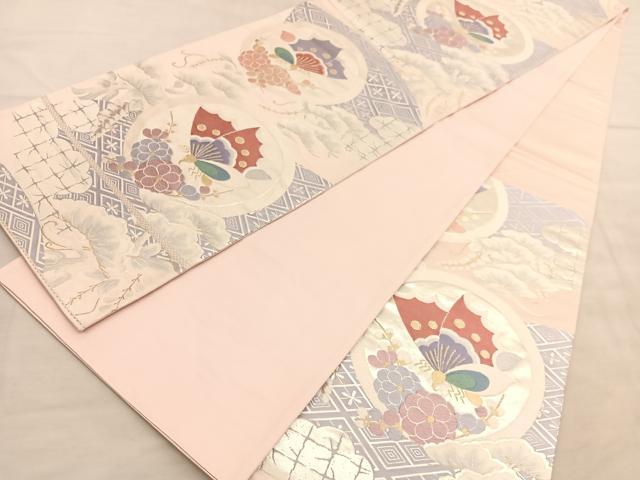 平和屋着物◎六通柄袋帯 唐織 花蝶丸文 金銀糸 正絹 逸品 BAAV1675hv