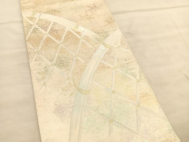 平和屋着物◎六通柄袋帯　籬楓文　金銀糸　正絹　逸品　BAAV1676hv