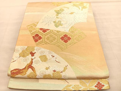 平和屋着物◎六通柄袋帯 唐織 地紙牡丹文 金銀糸 正絹 逸品 BAAV1677hv