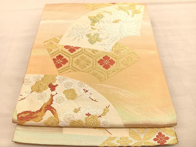 平和屋着物◎六通柄袋帯 唐織 地紙牡丹文 金銀糸 正絹 逸品 BAAV1677hv