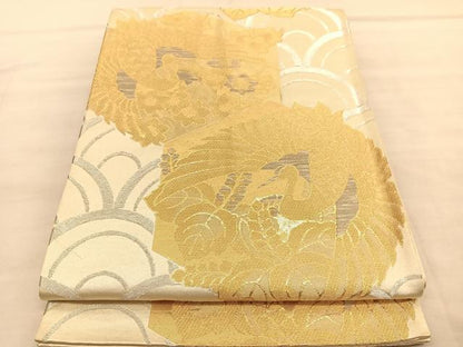 平和屋着物◎六通柄袋帯 亀甲鶴花文 金銀糸 正絹 逸品 BAAV1679hv