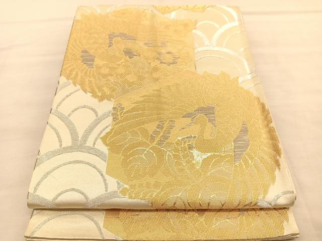 平和屋着物◎六通柄袋帯 亀甲鶴花文 金銀糸 正絹 逸品 BAAV1679hv