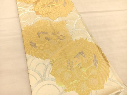 平和屋着物◎六通柄袋帯 亀甲鶴花文 金銀糸 正絹 逸品 BAAV1679hv