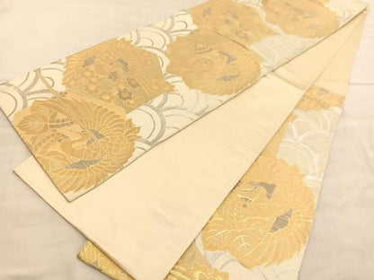 平和屋着物◎六通柄袋帯 亀甲鶴花文 金銀糸 正絹 逸品 BAAV1679hv