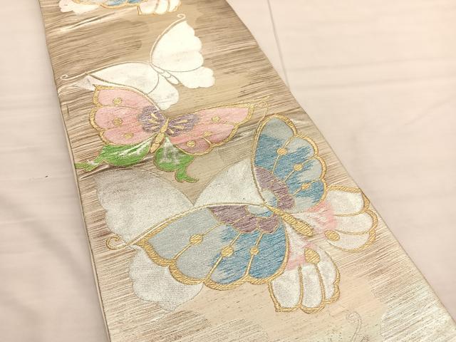 平和屋着物◎六通柄袋帯　舞蝶文　金銀糸　正絹　逸品　BAAV1706hv