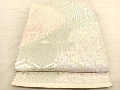 平和屋着物◎六通柄袋帯　唐織　亀甲花文　銀糸　正絹　逸品　BAAV1715hv