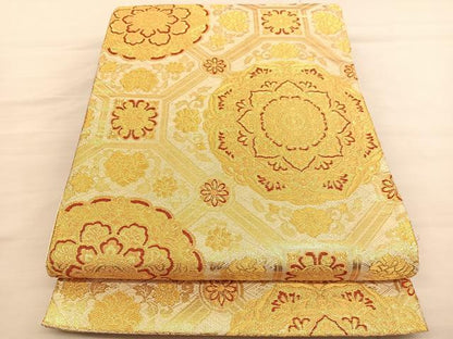 平和屋着物◎六通柄袋帯 正倉院蜀江花文 金糸 正絹 逸品 BAAV1721hv