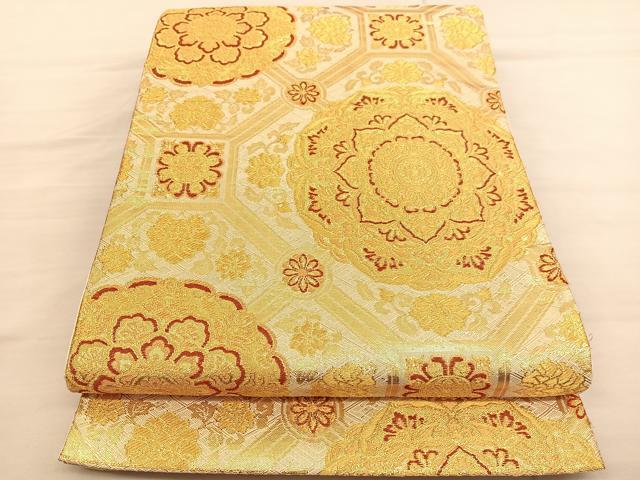 平和屋着物◎六通柄袋帯 正倉院蜀江花文 金糸 正絹 逸品 BAAV1721hv