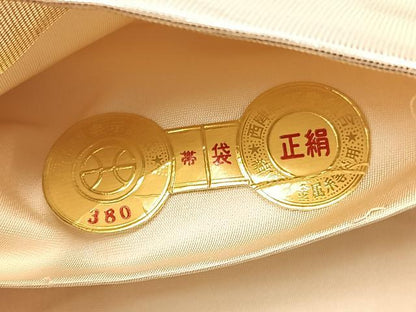 平和屋着物◎西陣　六通柄袋帯　横笛秋草文　銀糸　証紙付き　正絹　逸品　BAAV1732hv