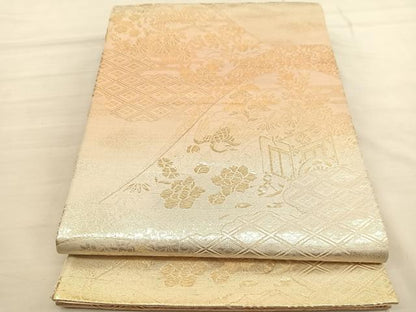 平和屋着物◎六通柄袋帯 飛鶴御所車花文 金銀糸 正絹 逸品 BAAV1738hv