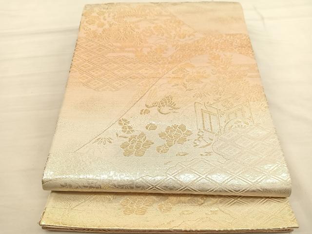 平和屋着物◎六通柄袋帯 飛鶴御所車花文 金銀糸 正絹 逸品 BAAV1738hv
