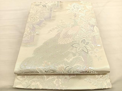 平和屋着物◎六通柄袋帯 唐織 孔雀更紗花文 銀糸 正絹 逸品 BAAV1739hv