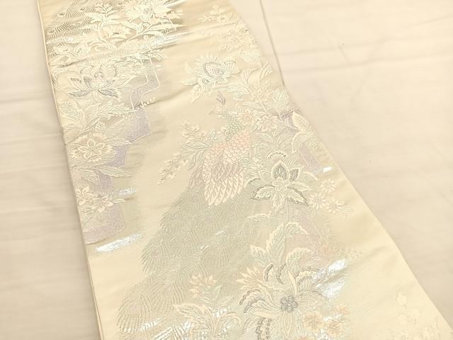平和屋着物◎六通柄袋帯 唐織 孔雀更紗花文 銀糸 正絹 逸品 BAAV1739hv