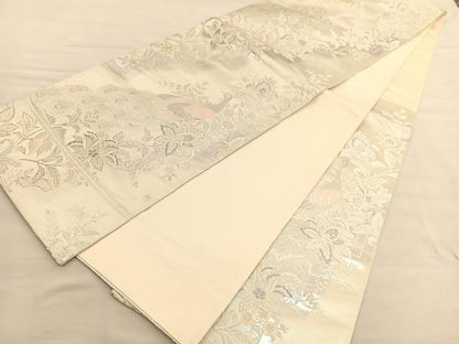 平和屋着物◎六通柄袋帯 唐織 孔雀更紗花文 銀糸 正絹 逸品 BAAV1739hv