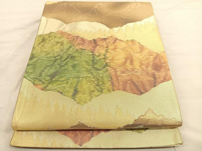 平和屋着物◎六通柄袋帯 山脈文様 金糸 正絹 逸品 BAAV1745hv
