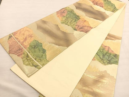 平和屋着物◎六通柄袋帯 山脈文様 金糸 正絹 逸品 BAAV1745hv