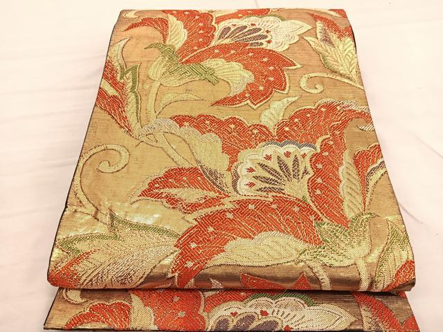 平和屋着物◎六通柄袋帯 更紗花文 金糸 正絹 逸品 BAAV1747hv