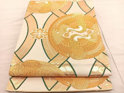 平和屋着物◎六通柄袋帯　唐織　鳳凰立涌文　金糸　正絹　逸品　BAAV1749hv