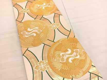 平和屋着物◎六通柄袋帯　唐織　鳳凰立涌文　金糸　正絹　逸品　BAAV1749hv