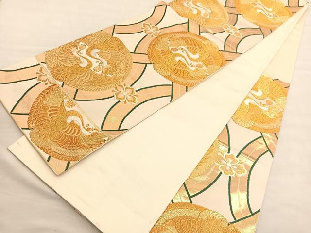 平和屋着物◎六通柄袋帯　唐織　鳳凰立涌文　金糸　正絹　逸品　BAAV1749hv