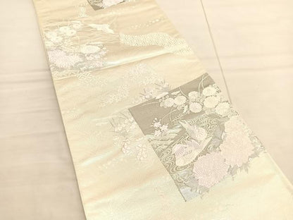 平和屋着物◎六通柄袋帯　唐織　鴛鴦花文　プラチナ箔　正絹　逸品　未使用　BAAV1755hv