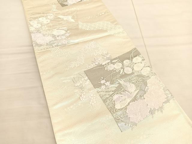 平和屋着物◎六通柄袋帯　唐織　鴛鴦花文　プラチナ箔　正絹　逸品　未使用　BAAV1755hv