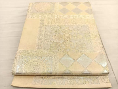 平和屋着物◎六通柄袋帯 横段飾花文 銀糸 正絹 逸品 BAAV1757hv