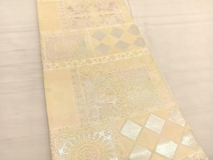 平和屋着物◎六通柄袋帯 横段飾花文 銀糸 正絹 逸品 BAAV1757hv