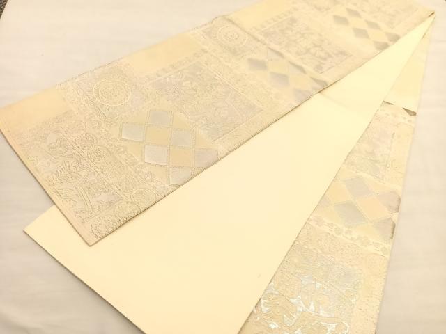 平和屋着物◎六通柄袋帯 横段飾花文 銀糸 正絹 逸品 BAAV1757hv