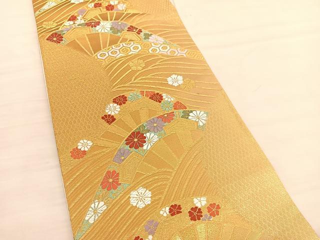平和屋着物◎六通柄袋帯　唐織　片輪車花文　金糸　正絹　逸品　BAAV1767hv