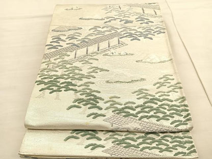 平和屋着物◎西陣 六通柄袋帯 唐織 石庭松文 銀糸 証紙付き 正絹 逸品 BAAV1774hv