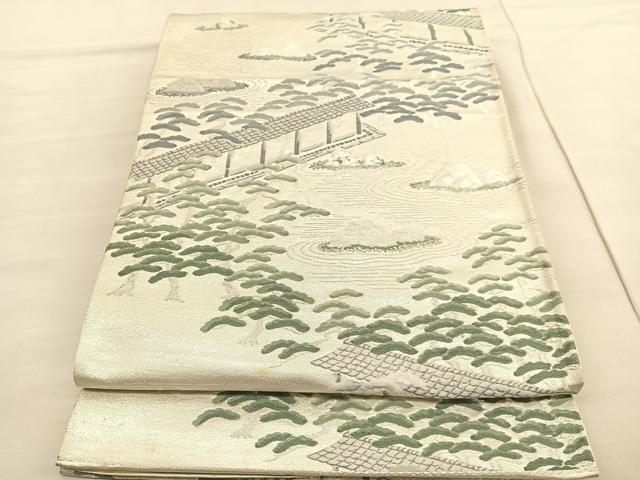 平和屋着物◎西陣 六通柄袋帯 唐織 石庭松文 銀糸 証紙付き 正絹 逸品 BAAV1774hv