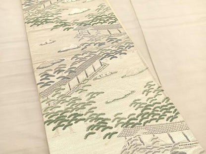 平和屋着物◎西陣 六通柄袋帯 唐織 石庭松文 銀糸 証紙付き 正絹 逸品 BAAV1774hv