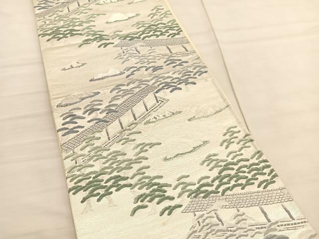 平和屋着物◎西陣 六通柄袋帯 唐織 石庭松文 銀糸 証紙付き 正絹 逸品 BAAV1774hv