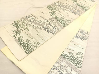 平和屋着物◎西陣 六通柄袋帯 唐織 石庭松文 銀糸 証紙付き 正絹 逸品 BAAV1774hv
