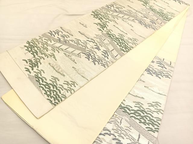 平和屋着物◎西陣 六通柄袋帯 唐織 石庭松文 銀糸 証紙付き 正絹 逸品 BAAV1774hv