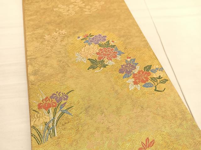 平和屋着物◎六通柄袋帯　唐織　百花雪輪文　金糸　引箔　正絹　逸品　BAAV1775hv