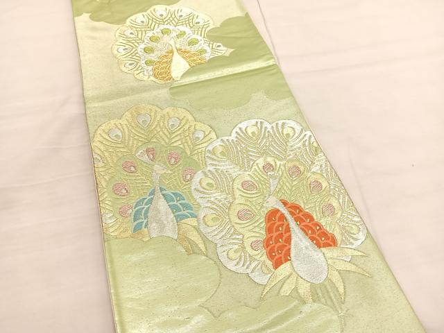 平和屋着物◎六通柄袋帯 孔雀 金銀糸 正絹 逸品 BAAV1785hv