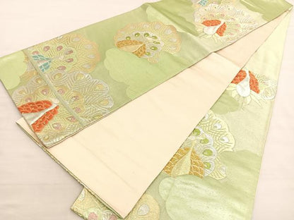 平和屋着物◎六通柄袋帯 孔雀 金銀糸 正絹 逸品 BAAV1785hv