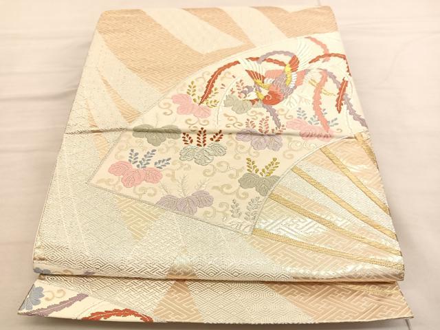 平和屋着物◎六通柄袋帯 唐織 鳳凰扇面花唐草文 金銀糸 正絹 逸品 BAAV1787hv